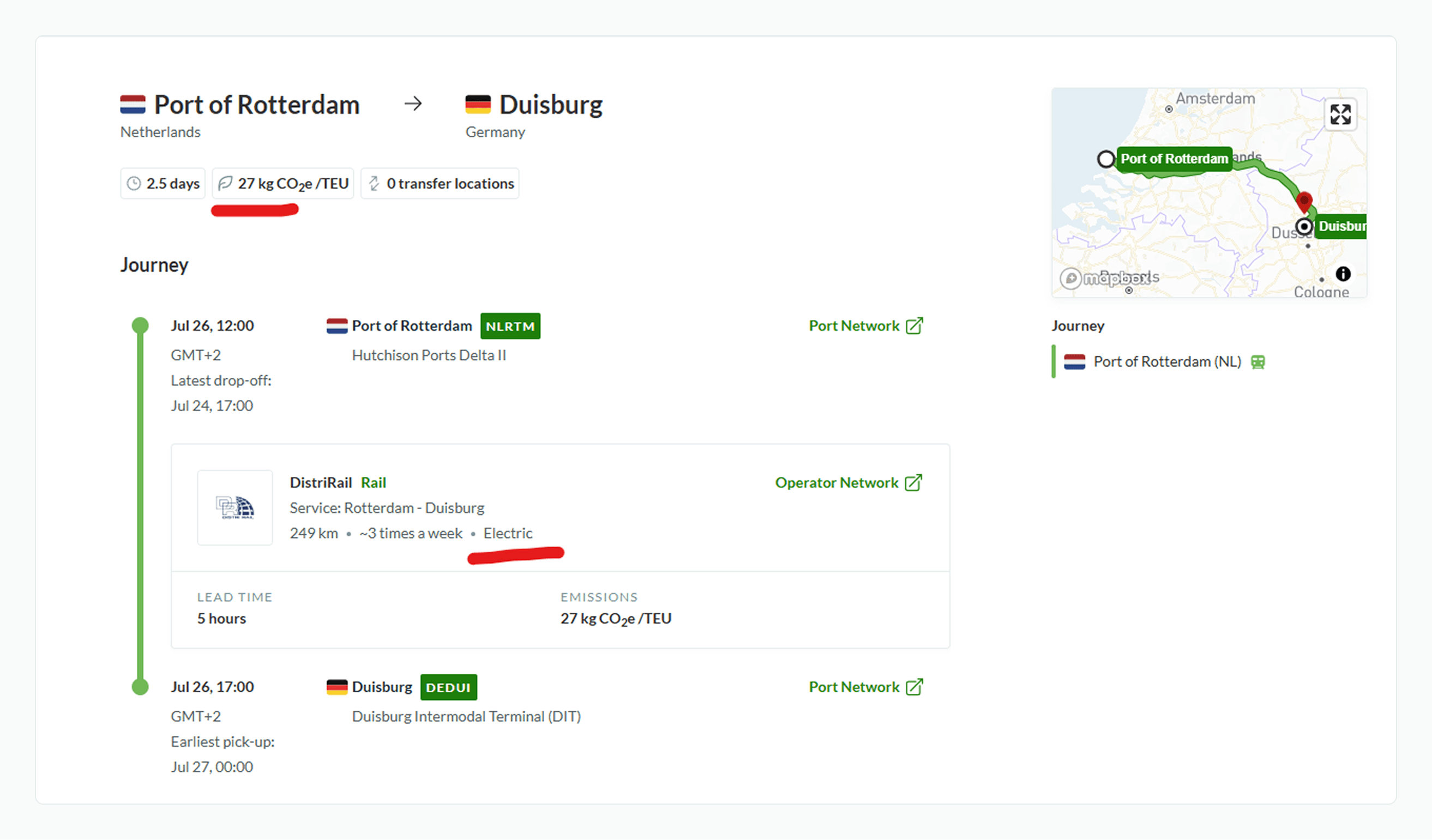 The details page showing electric traction for a rail segment